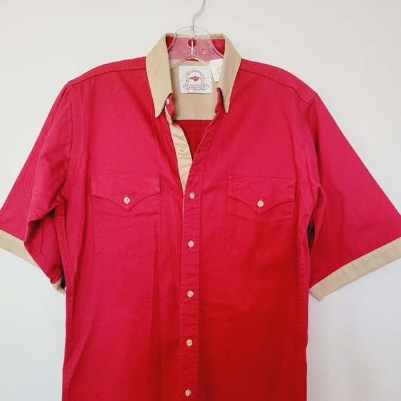 Mid-West Garment Co. Rodeo Cowboy Farm Shirt Mens XS Red Tan - Picture 4 of 14